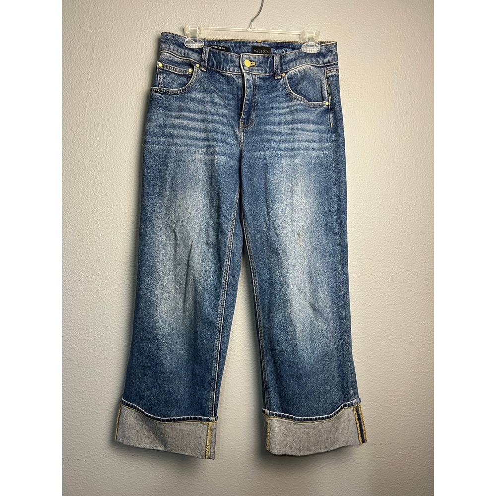 Talbots Straight Ankle Cuff Jeans Viola Wash Blue Denim Size 4 Baggy Y2K